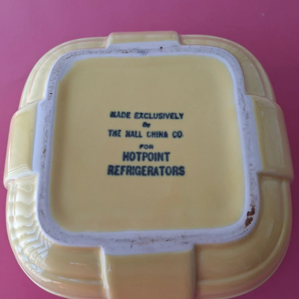 Vintage Hall China for Hotpoint Yellow Ribbed Ceramic Refrigerator Dish with Lid